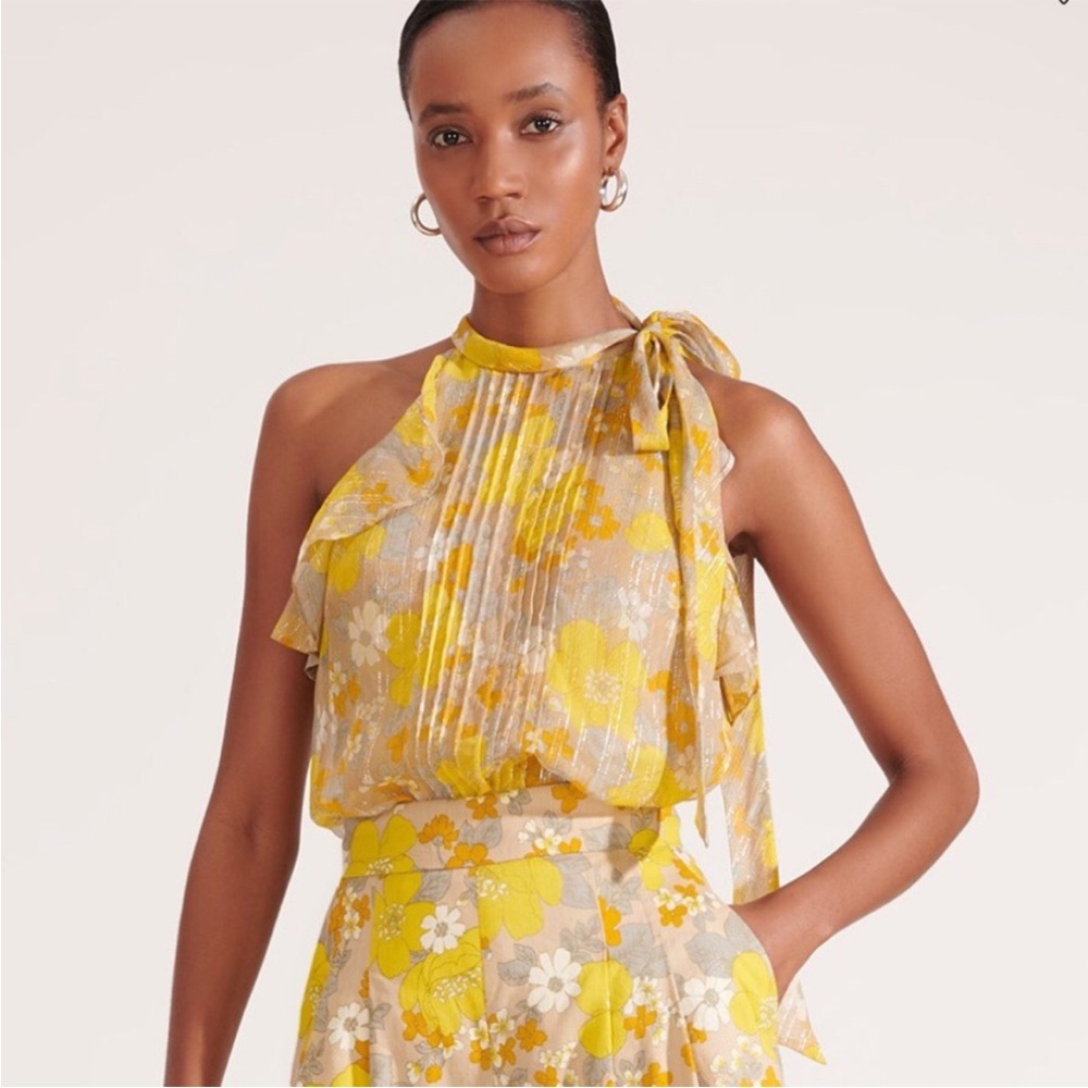 Veronica Beard Dali Top, Yellow Floral, size 2
